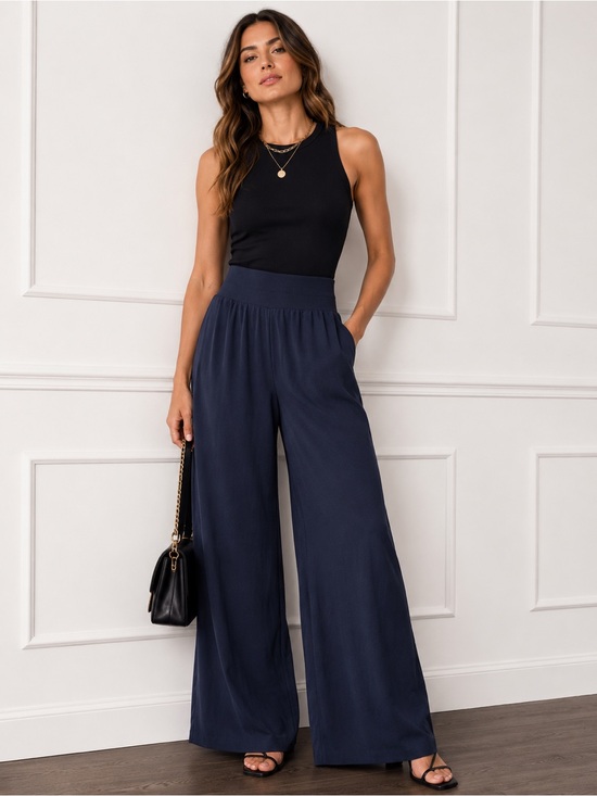 Talbots Pants - T by Talbots Navy Wide Leg Pants